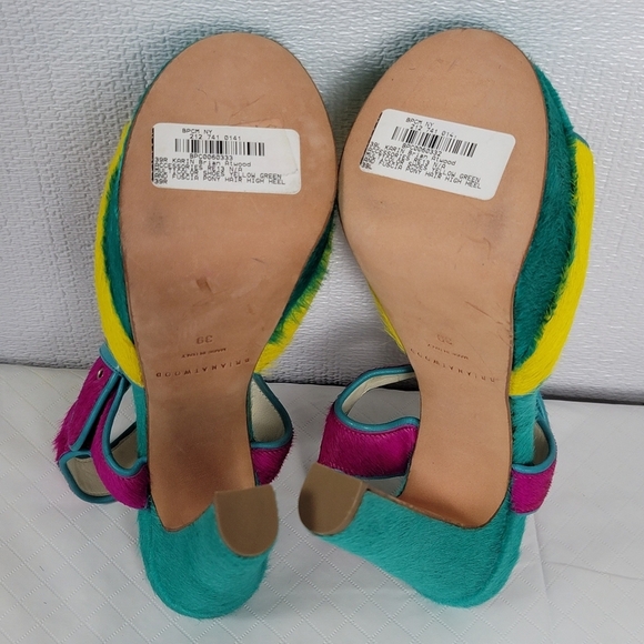 Brian Atwood Karin Multicolor Pony Hair Platform High Heel Sandal Shoes Size 39 - Picture 11 of 13